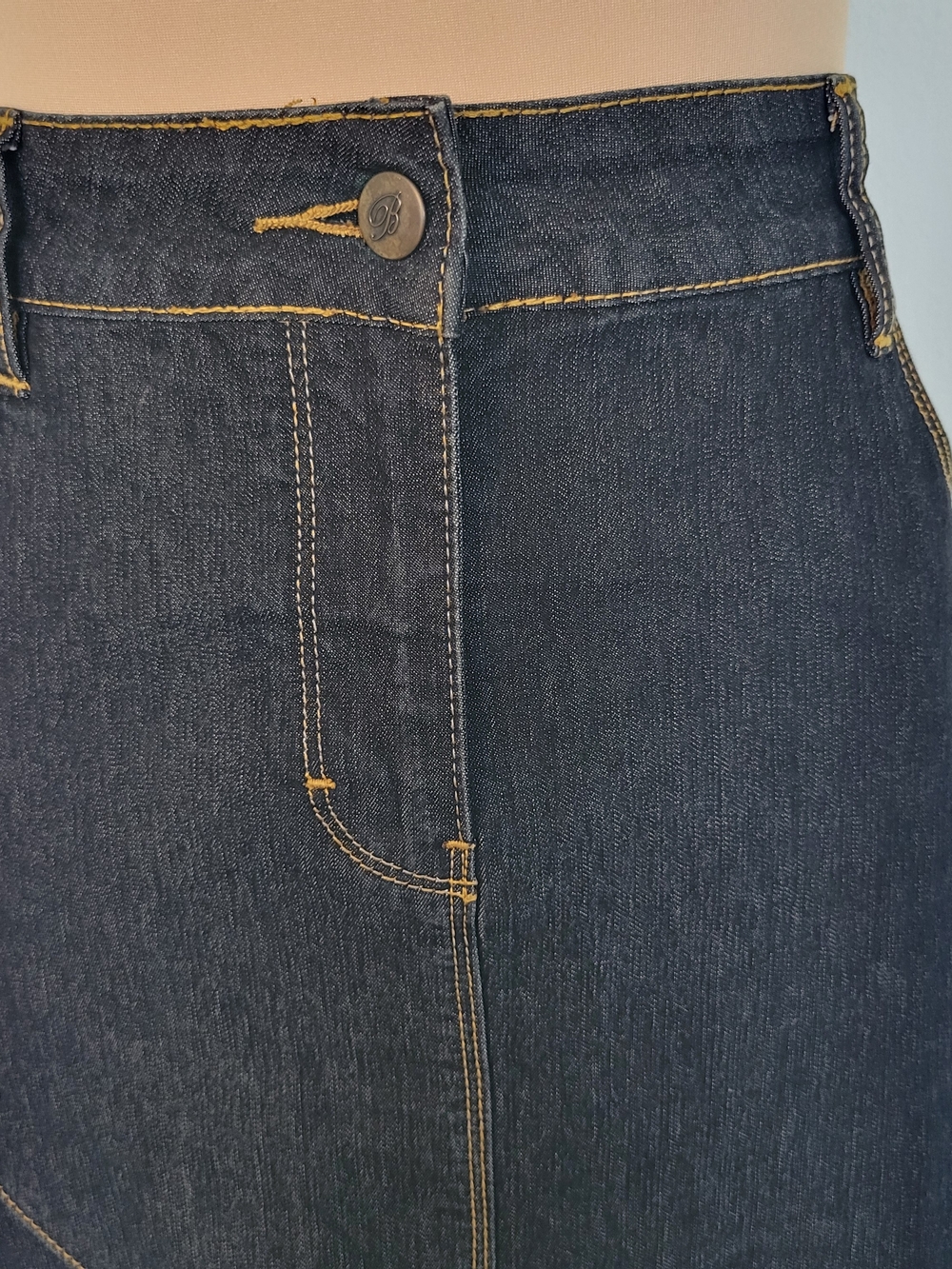 Vintage Bisou Bisou Y2K Dark Blue Denim Jeans Mermaid Trumpet Maxi Skirt Size 14 - Picture 6 of 15